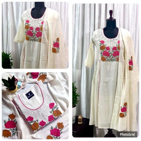 MUL COTTON APPLIQUE OFFWHITE 3PC SET - Image 4